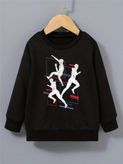 Sports Man Print Boys Sweatshirt Crew Neck Tops Kids Clothing