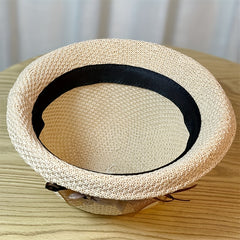 Beige Crochet Bucket Hat Rolled Brim Flower Decor Sunshade Fisherman Cap