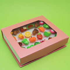 24pcs Pink Vegetable Series Adjustable Rings Box Girls Birthday