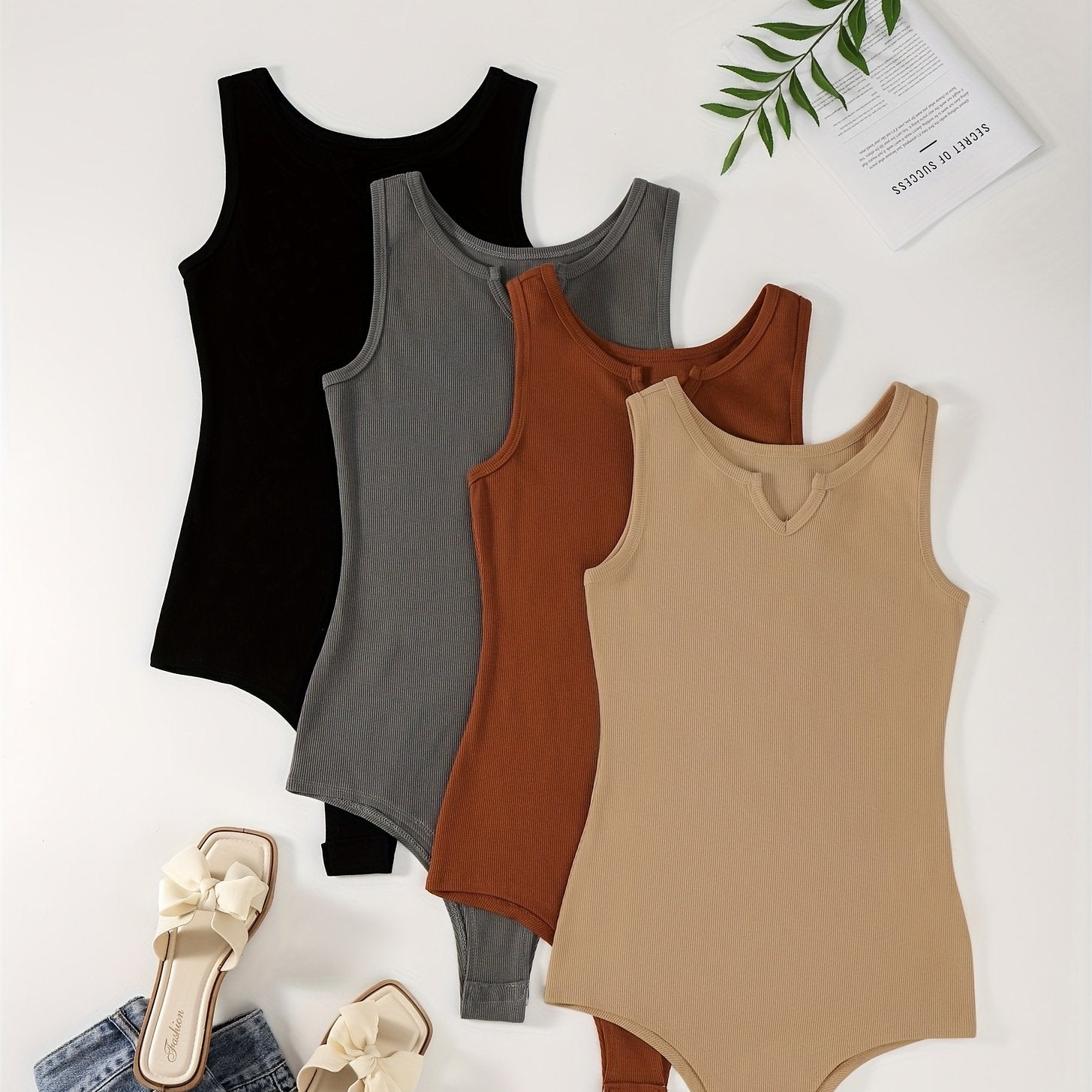 Sexy Knitted Sleeveless Bodysuits 4-Pack