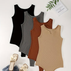 Sexy Knitted Sleeveless Bodysuits 4-Pack