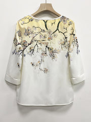 Floral Print Blouse & Elastic Waist Pants Set