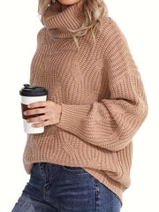 Solid Chunky Knit Top High Neck Tunic
