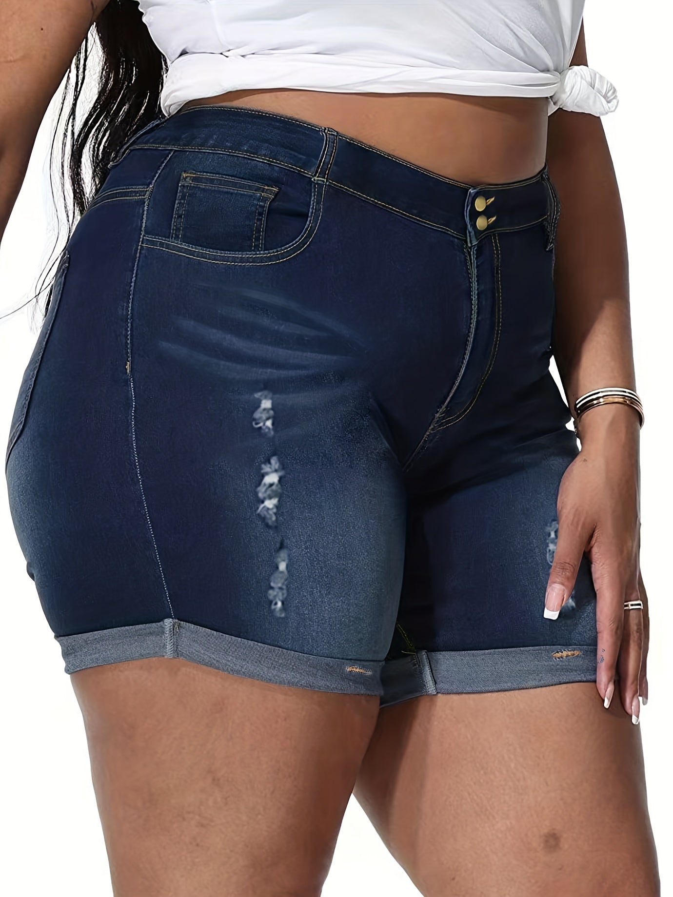 Ripped High Rise Denim Shorts
