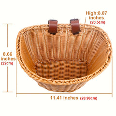 Woven Bike Basket D Shaped Front Basket With 2 Leather Straps