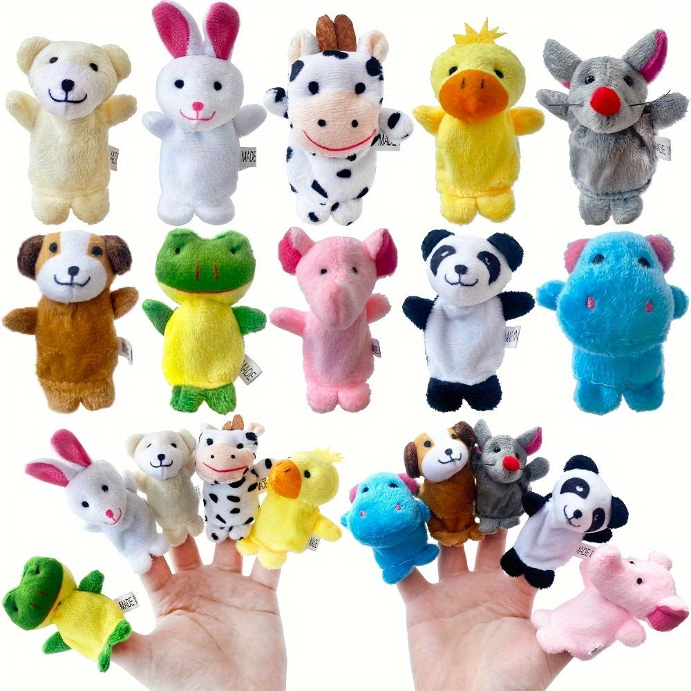 16pc Mini Animal Finger Puppets & Family of 6 Adorable Animals for Kids