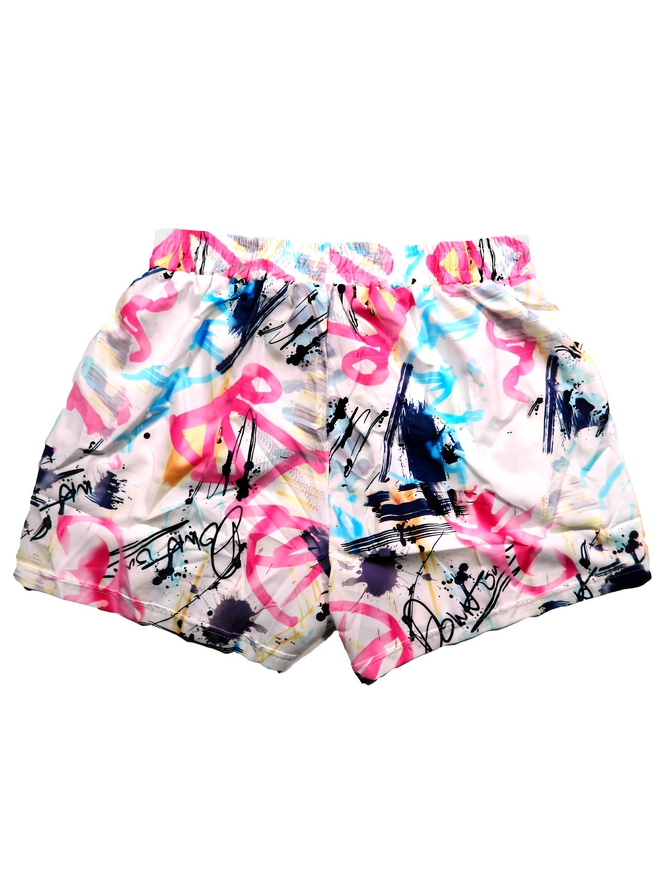 Graffiti Print Elastic Waist Shorts Casual Summer Random Print