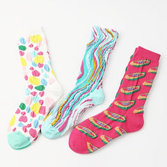 3 Pairs Colorblock Crew Socks Novelty & Funny Mid Tube Socks