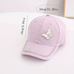 Kids Sunshade Baseball Cap with Rhinestone Butterfly