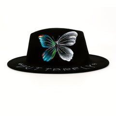 Hip Hop Fedora Cap Flag Butterfly Pattern Jazz Hat Cotton Patriotic Felt