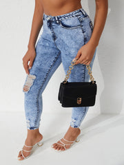 Button Fly Ripped Skinny Jeans