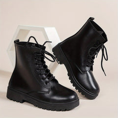 Women's Lace Up Platform Ankle Boots Round Toe Non slip Combat Shoes