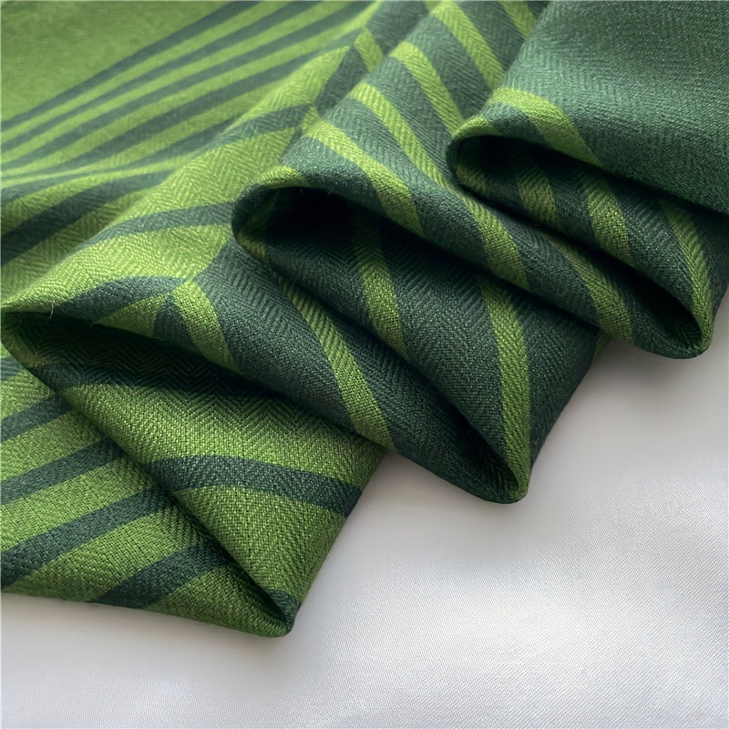 Green Velvet Scarf Thin Stripe Print Square Scarf Bandana Women Headscarf