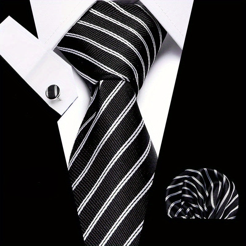 Men's Striped Tie, Handkerchief Set Business Formal College Necktie