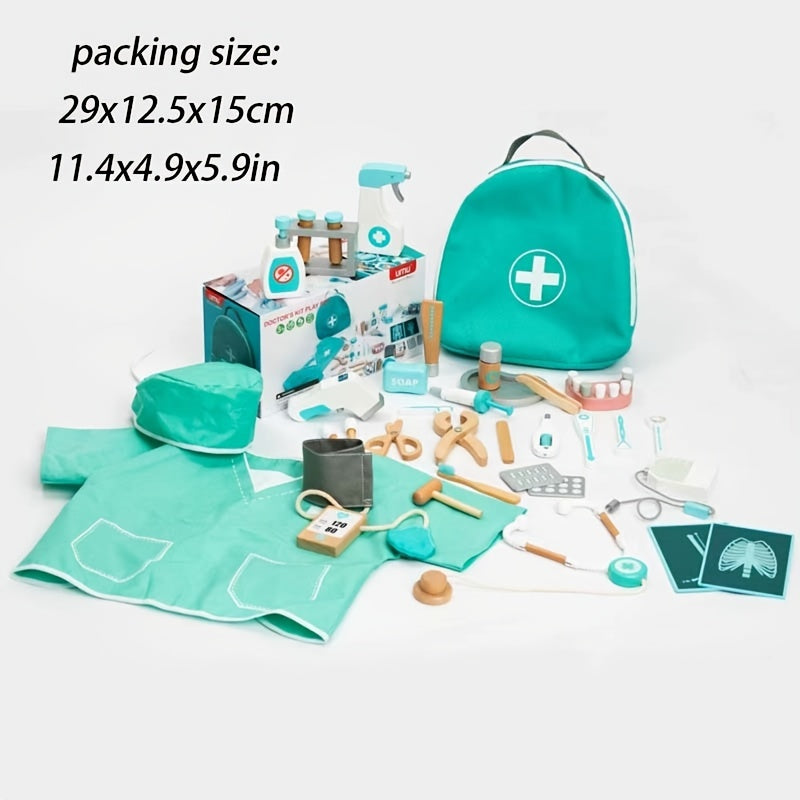 36 PCS Wooden Doctor Playset For Toddlers Pretend Toy Dentist Kit