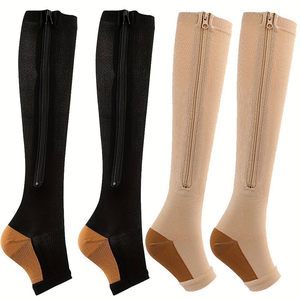 2pcs 15-20 MmHg Open Toe Compression Stockings Zipper Running Pregnancy