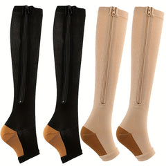 2pcs 15-20 MmHg Open Toe Compression Stockings Zipper Running Pregnancy
