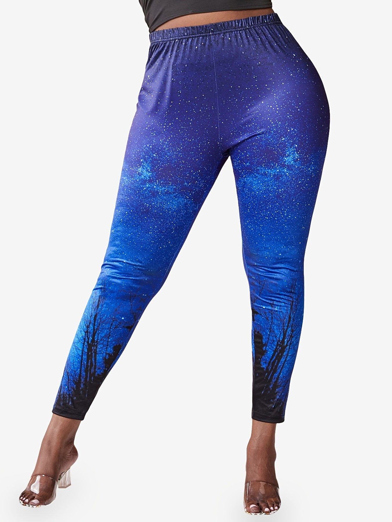Women's Plus Galaxy & Tree Print Skinny Leggings