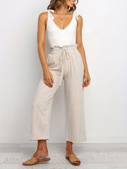 High Waist Cropped Pants Casual Drawstring Waist Pants