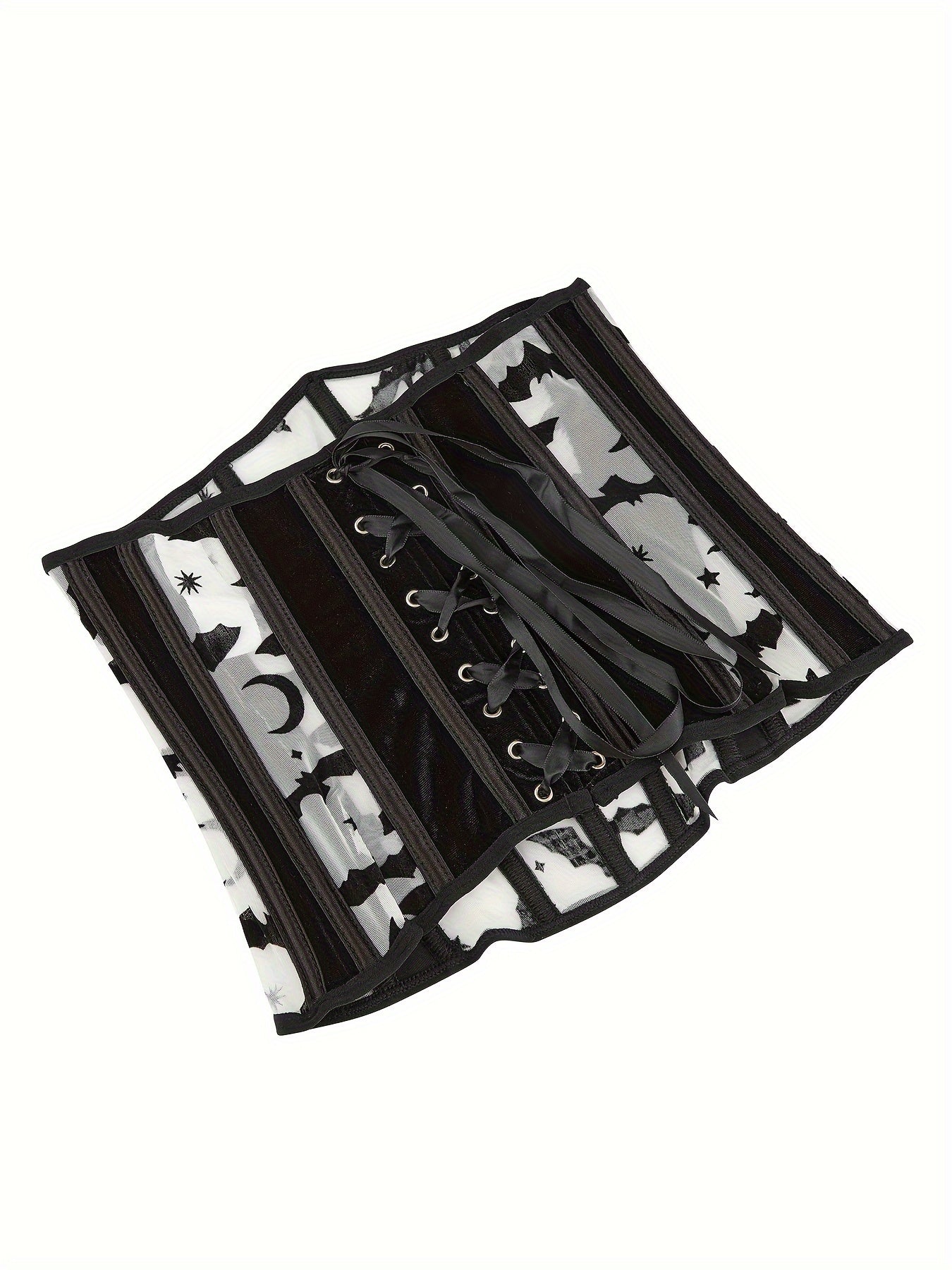 Bat Print Strapless Corset Bustier Tummy Control Mesh Body Shaper