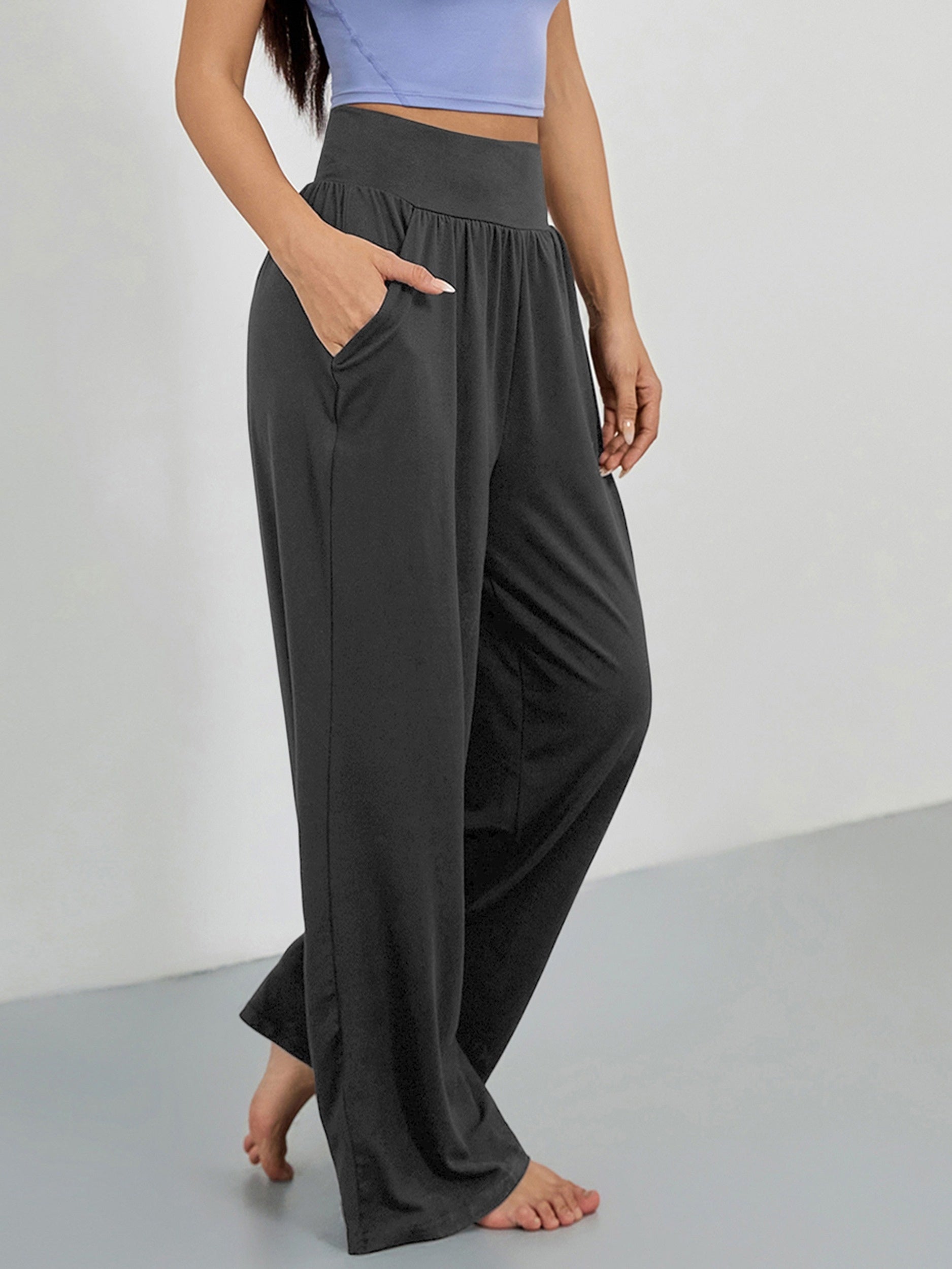 Solid Loose Wide Leg Sports Pants Women's Activewear