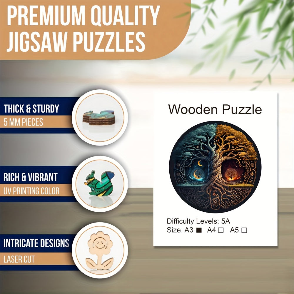 Yin Yang Tree Wooden Jigsaw Puzzles Adult Animal Shaped Pieces