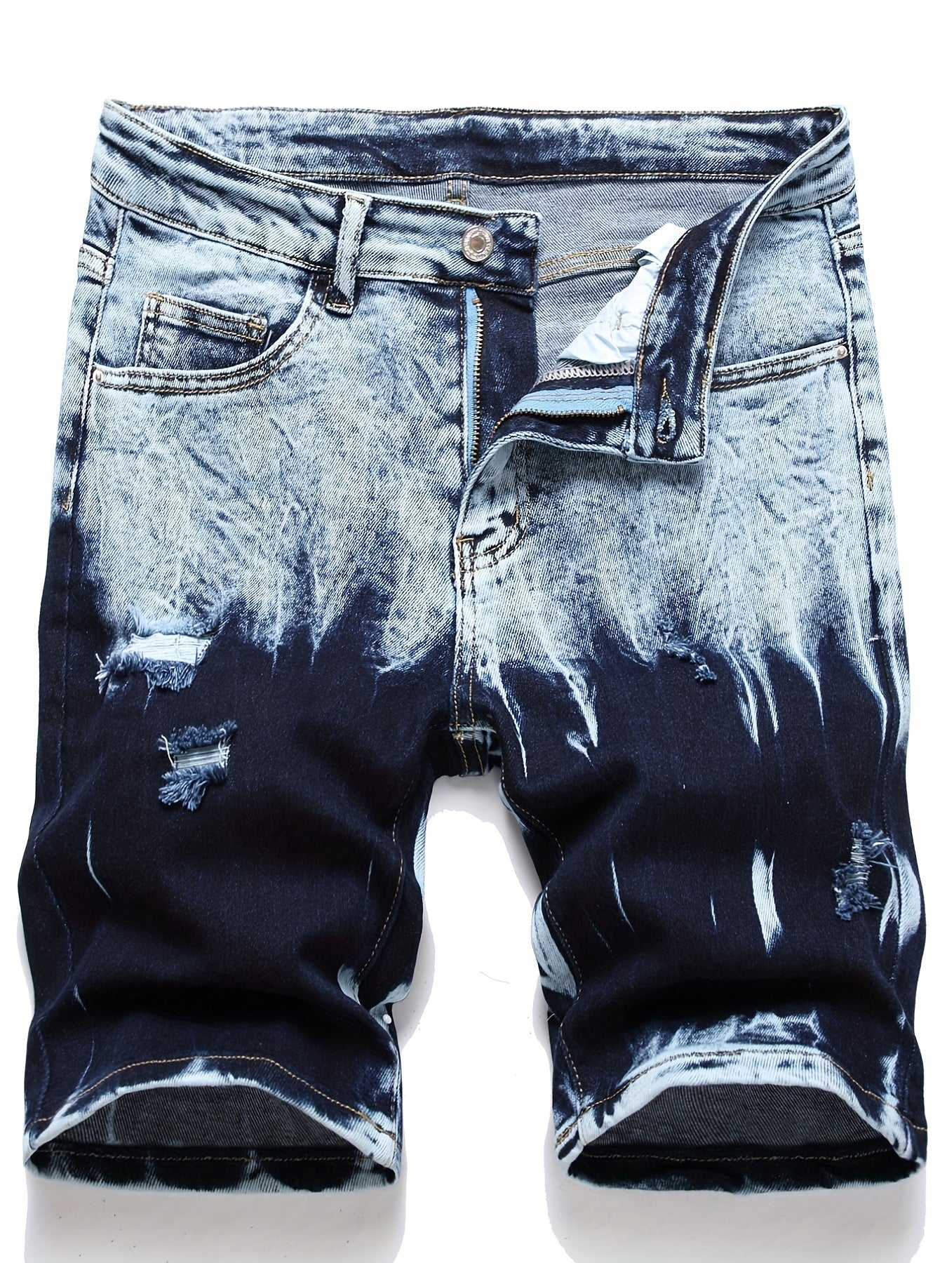 Men's Casual Street Style Ripped Denim Shorts Medium Stretch Distressed