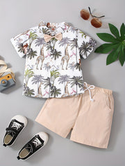 Boys Trees And Animals Shirt & Shorts Set for Summer Beach Vacation