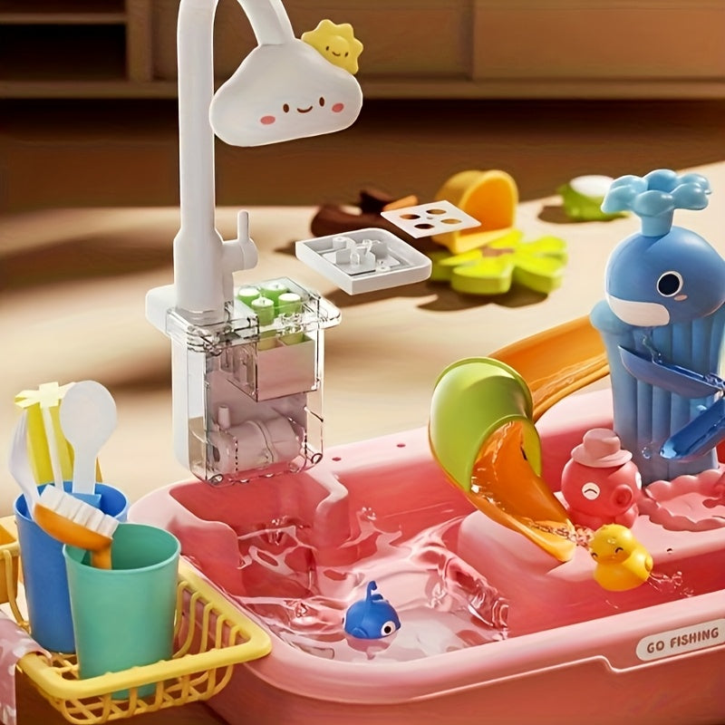 3in1 Sink Toy w/ Running Water Kitchen Food Fishing Toy Water Play Station