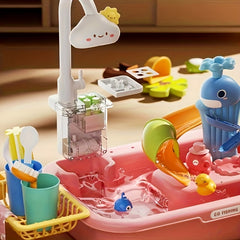 3in1 Sink Toy w/ Running Water Kitchen Food Fishing Toy Water Play Station