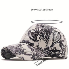 Vintage Print Baseball Cap Cotton Adjustable Sunscreen Sports Hat