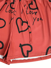 Heart Print Drawstring Shorts for Women