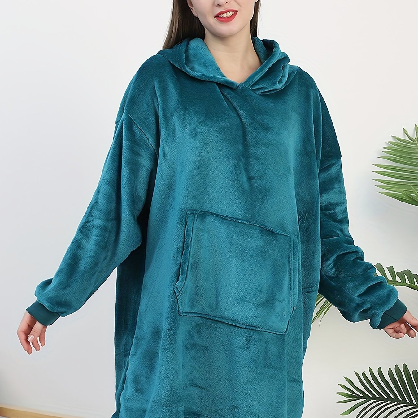 Plush Hooded Night Robe Long Sleeve Lounge Robe Women's Sleepwear