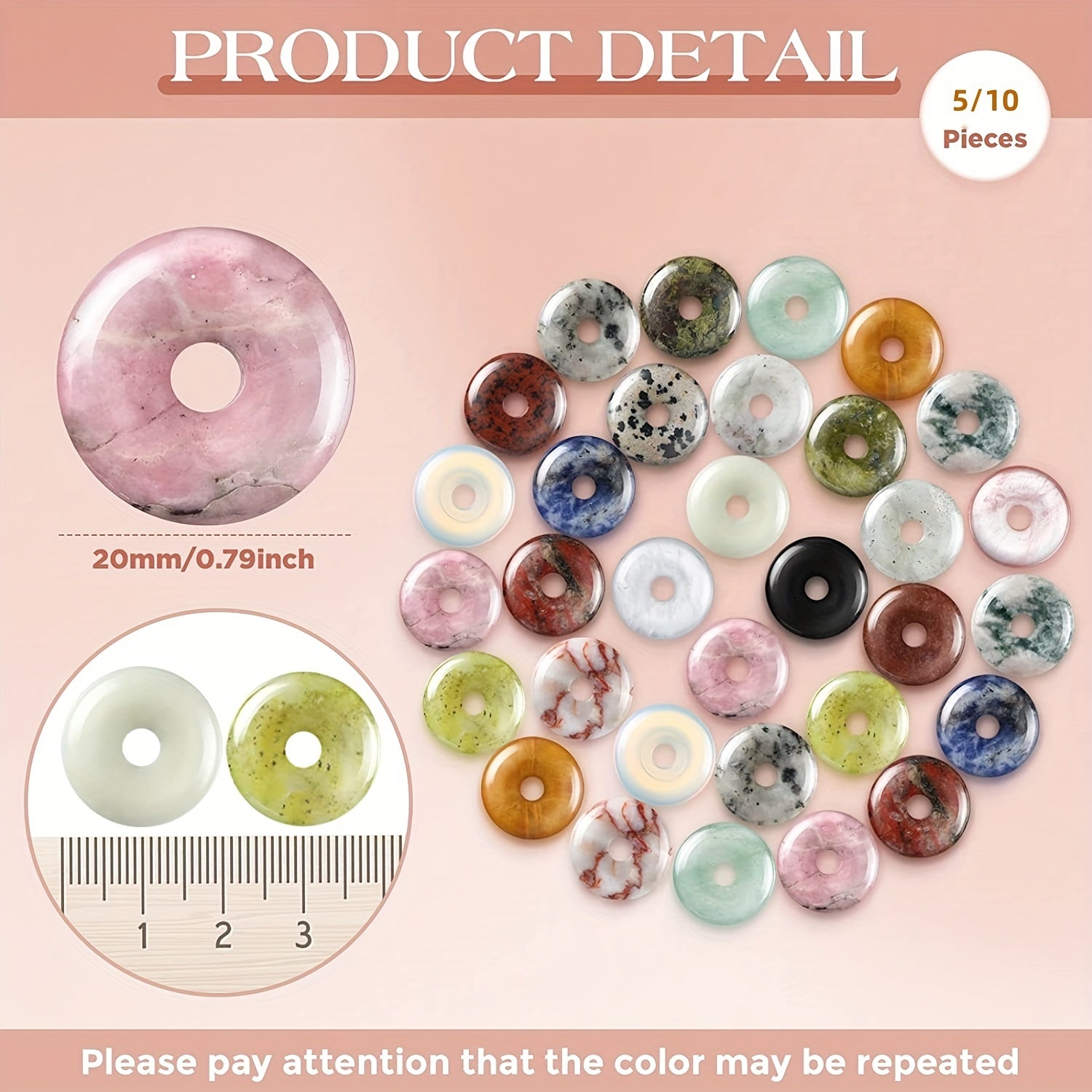 10pcs Random Mixed Worry Stones Donut Lucky Coin Crystal Bulk 20mm
