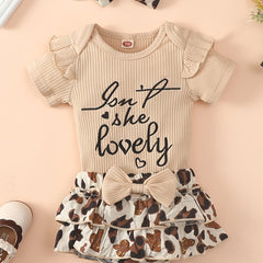 Baby Girls Casual Romper & Leopard Shorts Set