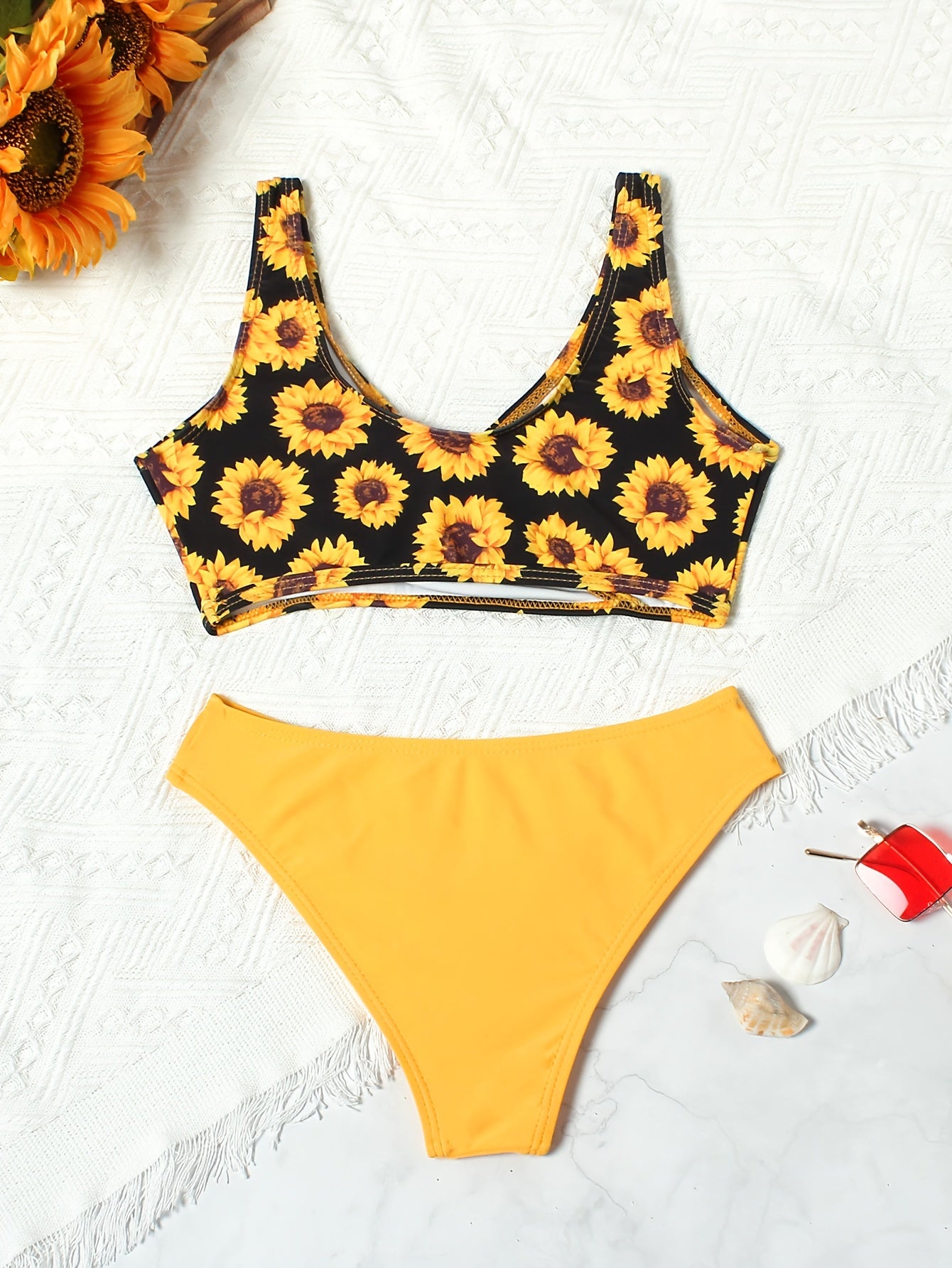 Sunflower Girl's Bikini Set Tank Top & Briefs Swimsuit for Beach Vacation