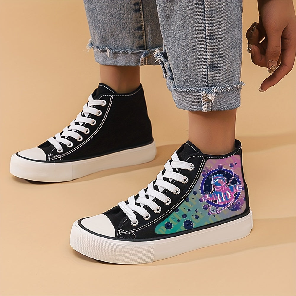 Cyber Astronaut Print High Top Canvas Sneakers