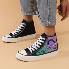 Cyber Astronaut Print High Top Canvas Sneakers