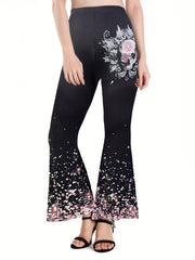 Floral & Skull Print Flared Leg Pants & Cami Top Set
