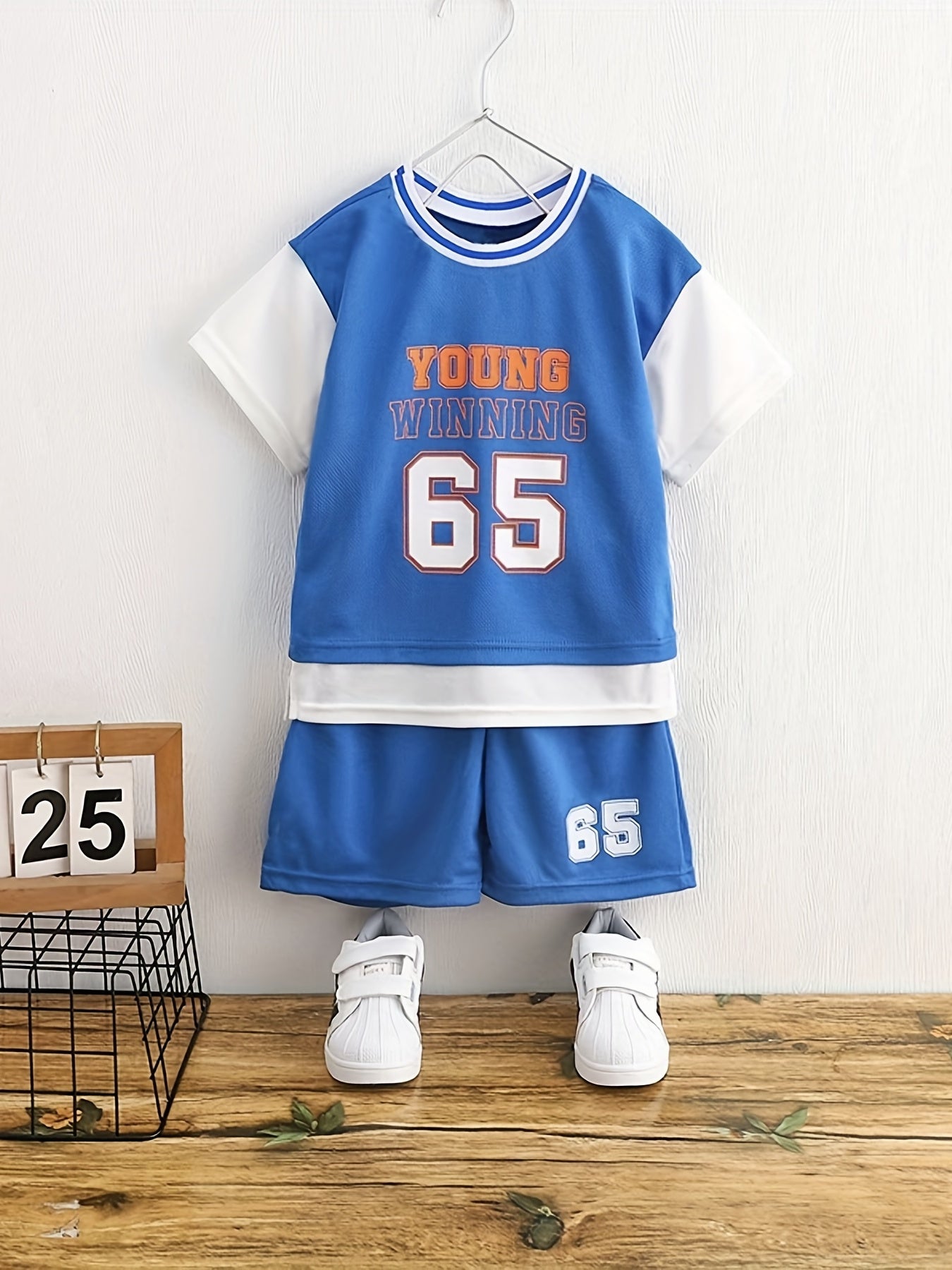 Boys Casual Outfit Round Neck T shirt & Shorts Set, Size 65