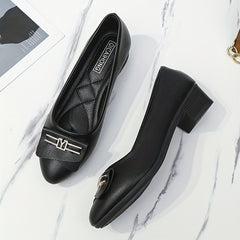 Women's Block Heel Court Pumps Soft Sole Slip On Low Heels