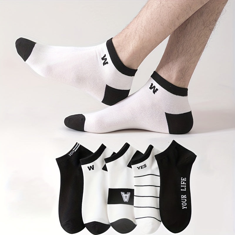 5 Pairs Print Casual Sports Socks Men's Crew Socks