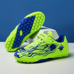 Kids Turf Football Boots Hook Loop Fastener Outdoor TF Soccer Cleats