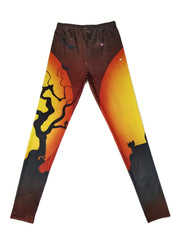 Castle & Bat Print Skinny Leggings Stretchy Women's Clothing