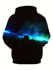 Starry Sky Print Hoodie for Men - Comfy Pullover with Kangaroo Pocket