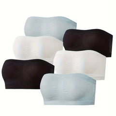 6pcs Strapless Bandeau Bras Comfy Cut Out Stretch Bra Women's Lingerie