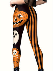 Halloween Pumpkin Print Leggings Stretch Fitness Yoga Pants