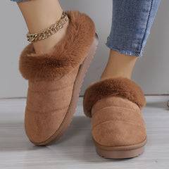 Women's Fuzzy Trim Snow Boots Non-slip Warm Slippers