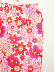 Girls Floral Flared Pants Elastic Waist Slim Fit Casual Bell Bottom