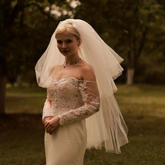 Mesh Veil with Faux Pearl Inlay for Bridal Head